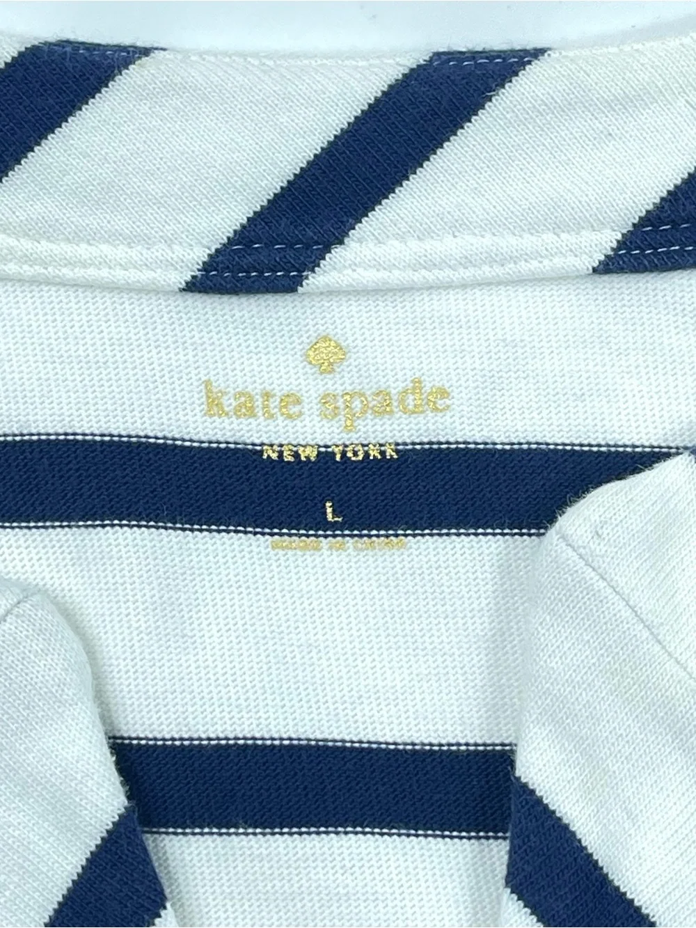 KATE SPADE Navy Blue White Striped Sleeveless Dress Bow Pockets Size Large